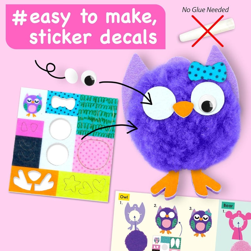 EZCRA Kids Crafts Ages 4-8 – 10 Plush Pom Pom Unicorn and Animals All-in-One DIY Craft Set – Felt Stickers, Educational & Creative Gift for Girls & Boys - Image 5